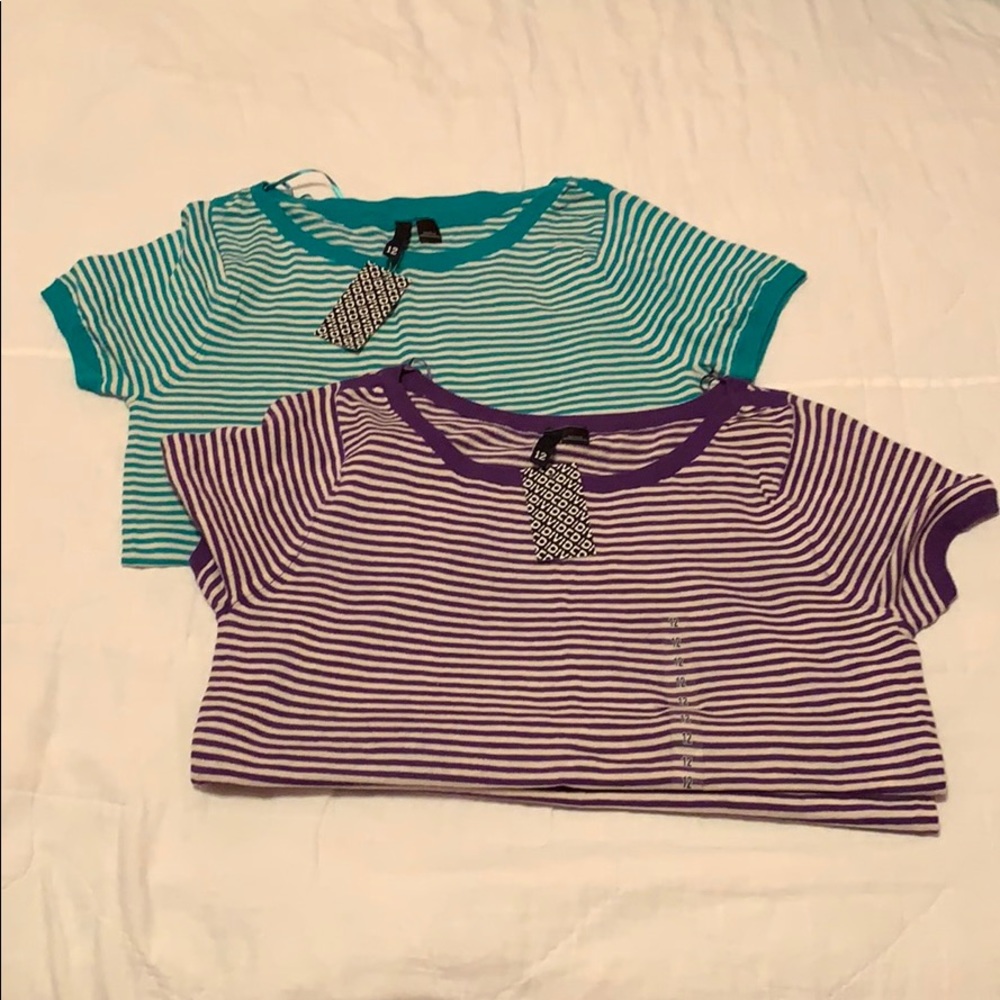 Divided by H&M set of 2 striped tops teal purple NWT
